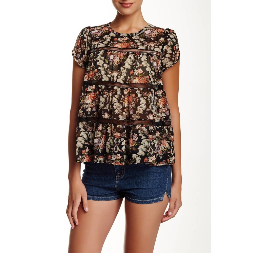 Ro + De Inset Trim Sheer Swing Blouse